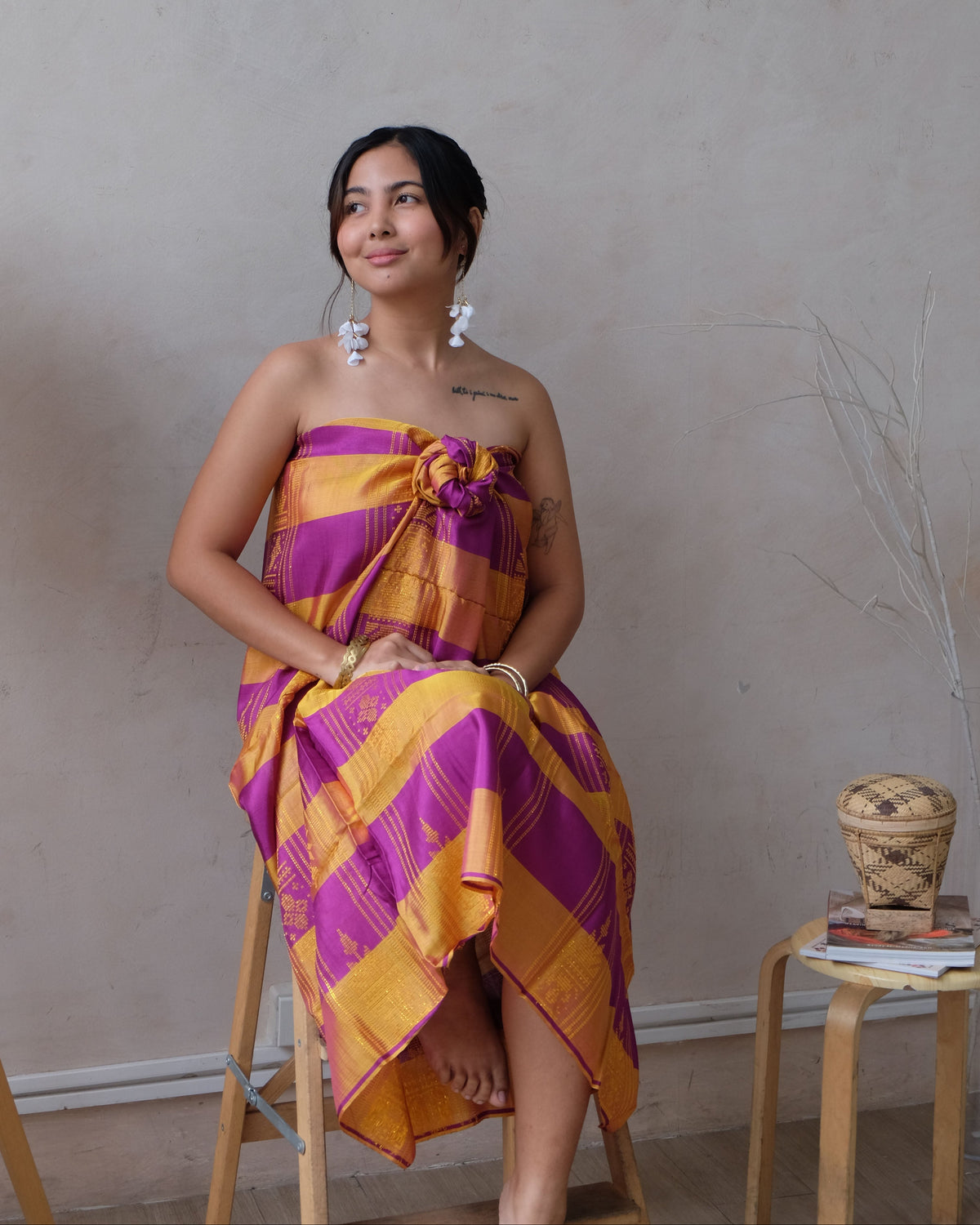Handwoven Malong - Gold and Fuchsia | Narra Studio