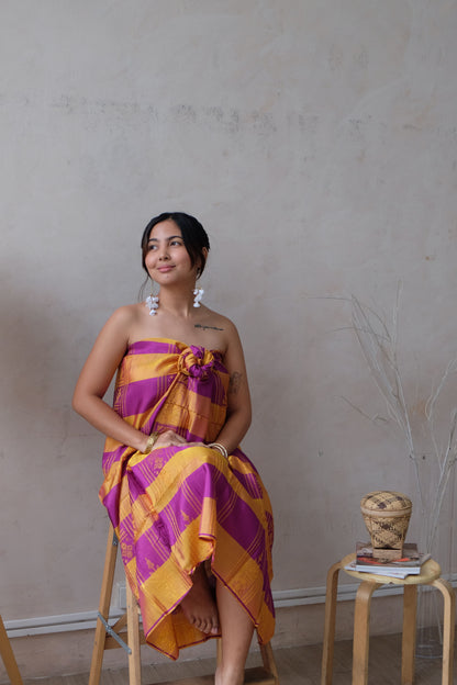 Modern Filipiniana-Handwoven Malong - Gold and Fuchsia - Narra Studio-available in NYC USA