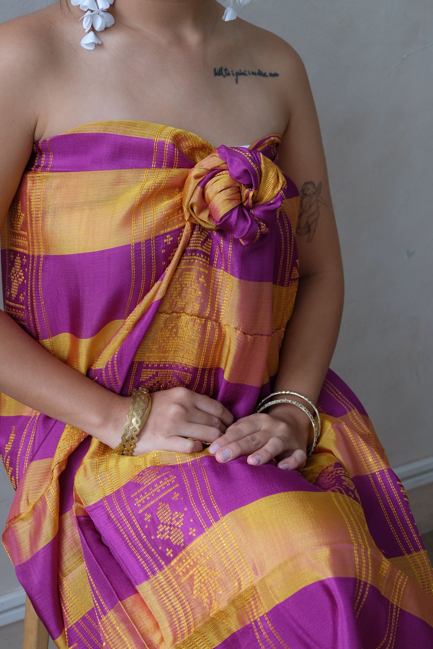 Handwoven Malong - Gold and Fuchsia