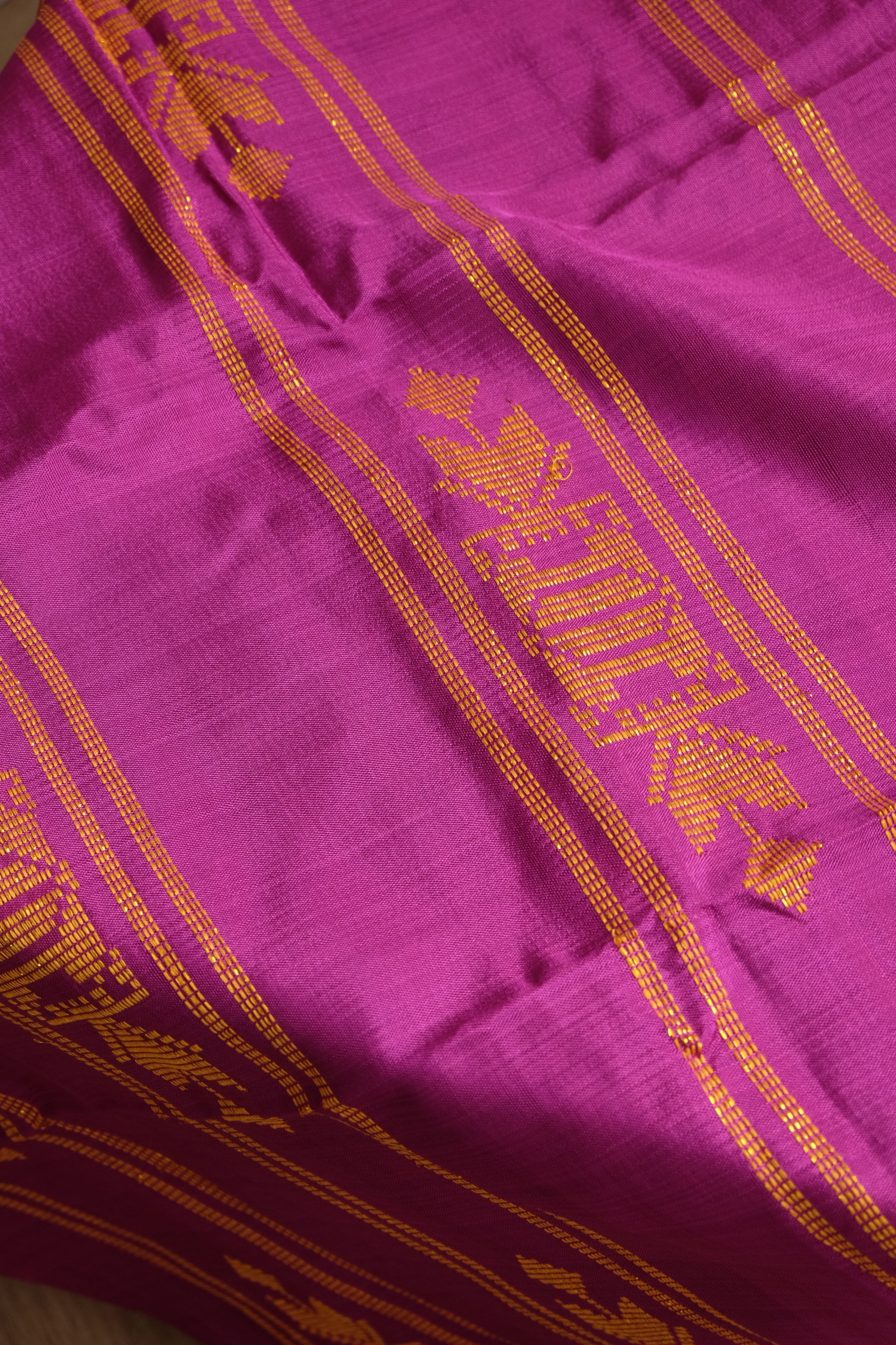 Modern Filipiniana-Handwoven Malong - Fuchsia and Gold - Narra Studio-available in NYC USA