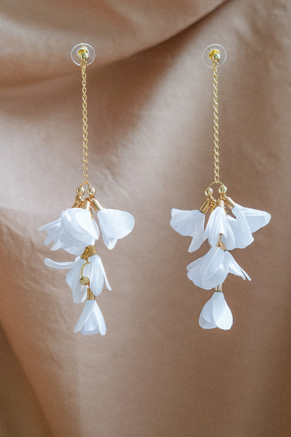 Modern Filipiniana-Bloom Drop in White Earrings - Narra Studio-available in NYC USA