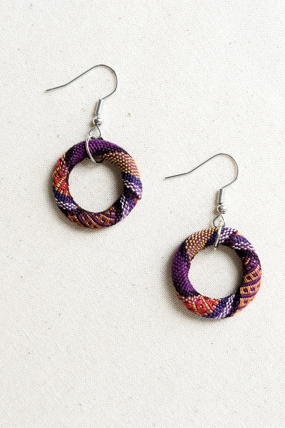 Handwoven Yakan Hoop Earrings - Small - Purple