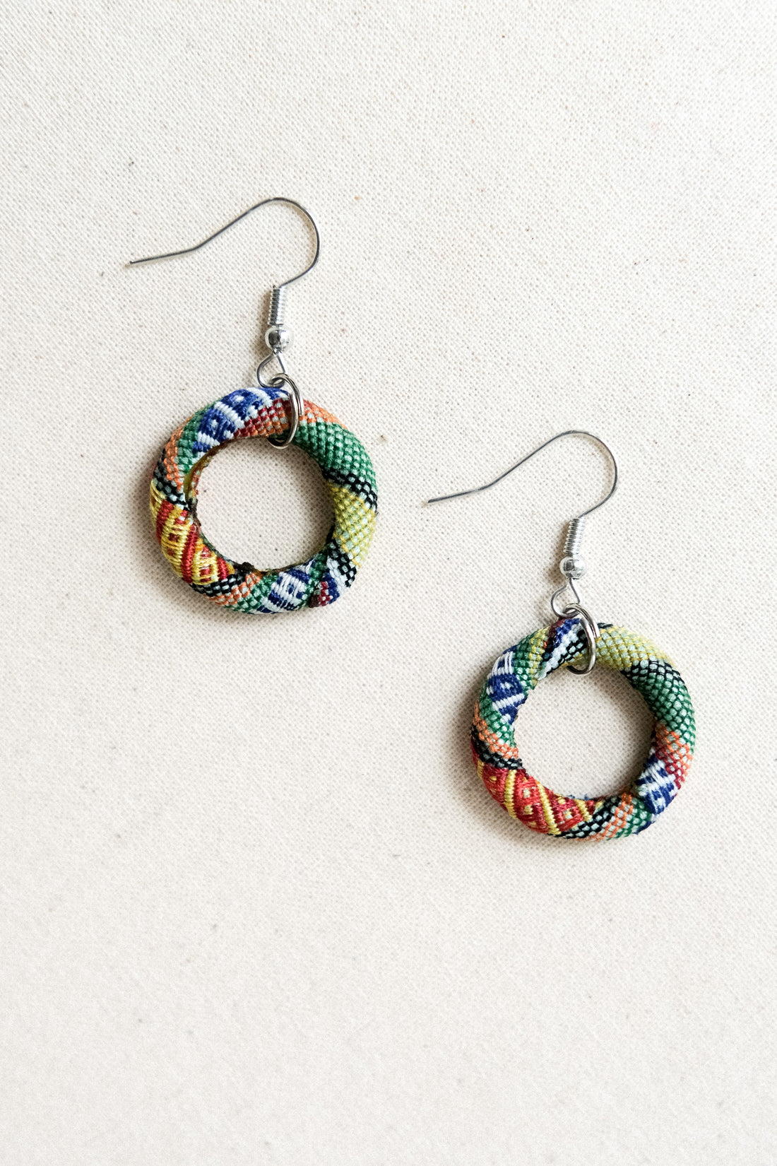 Handwoven Yakan Hoop Earrings - Small - Greens