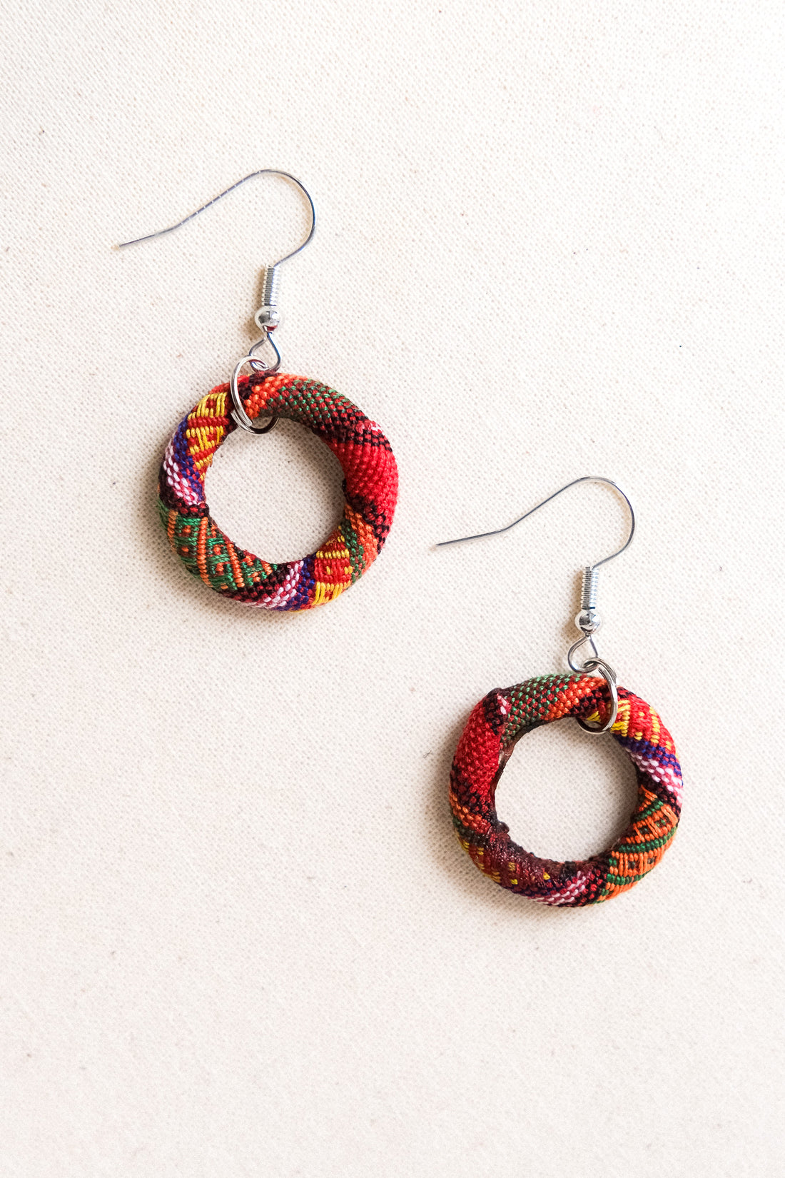 Handwoven Yakan Hoop Earrings - Small - Reds