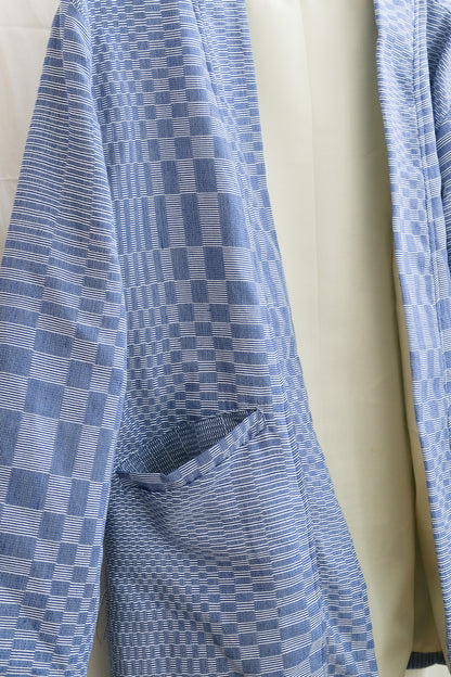 Modern Filipiniana-Blue and White Binakol Jacket - Narra Studio-available in NYC USA