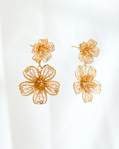 2-Way Carnation Filigree Detachable Double Drop Earrings - Gold | Narra Studio