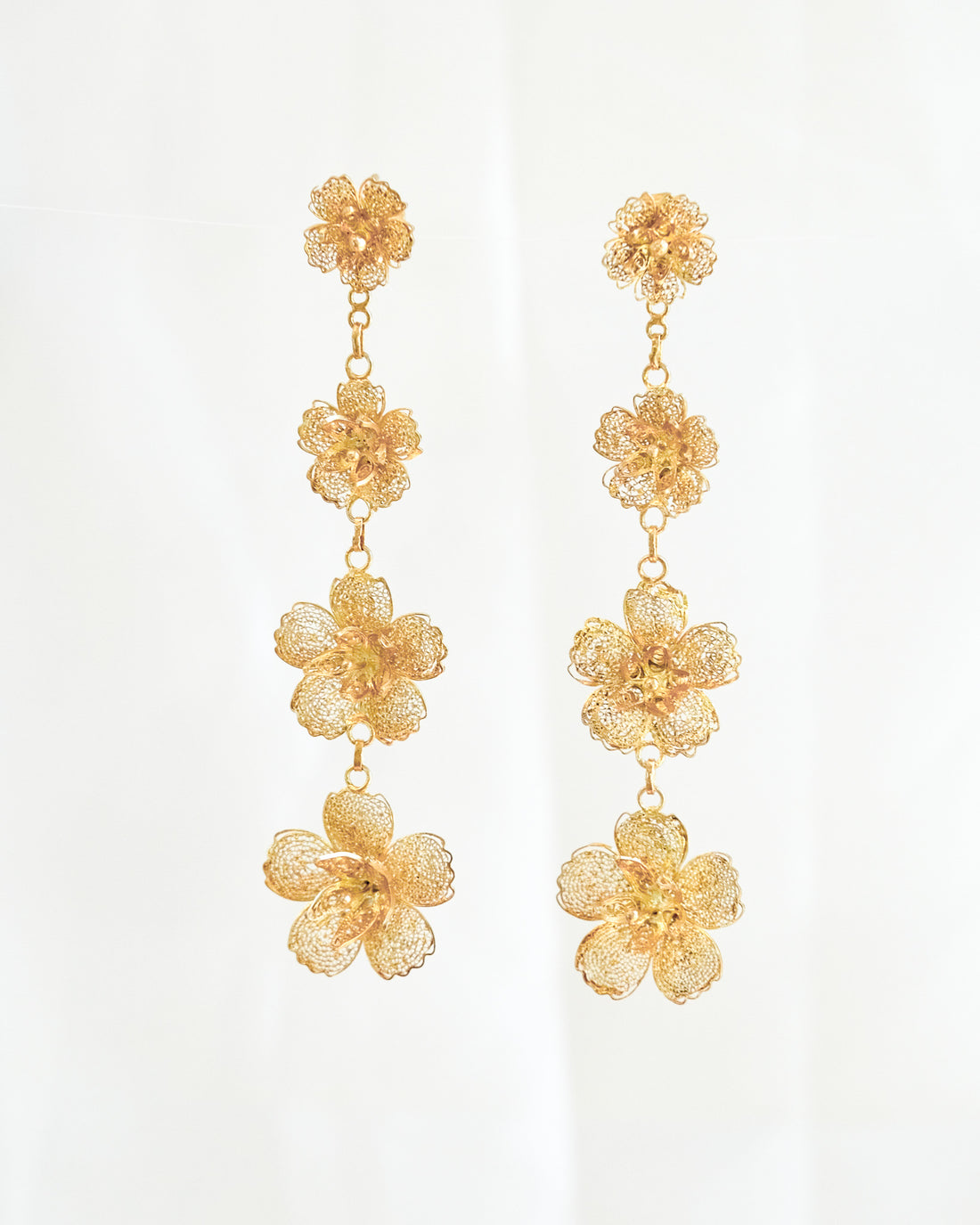 2-Way Gumamela Filigree Detachable Long Drop Earrings- Gold