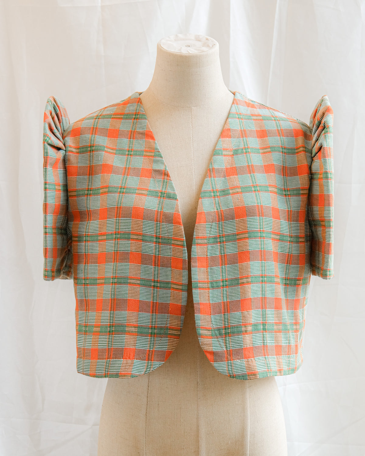 Handwoven Butterfly Sleeve Bolero - Binakol - Melon &amp; Mint