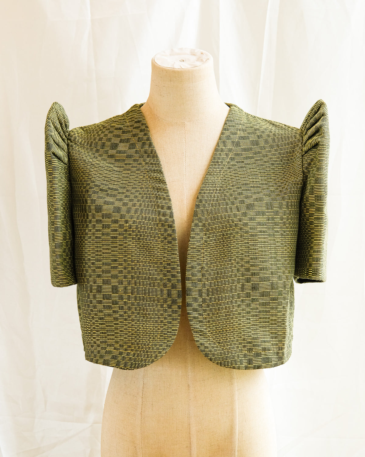 Handwoven Butterfly Sleeve Bolero - Binakol - Golden Olive