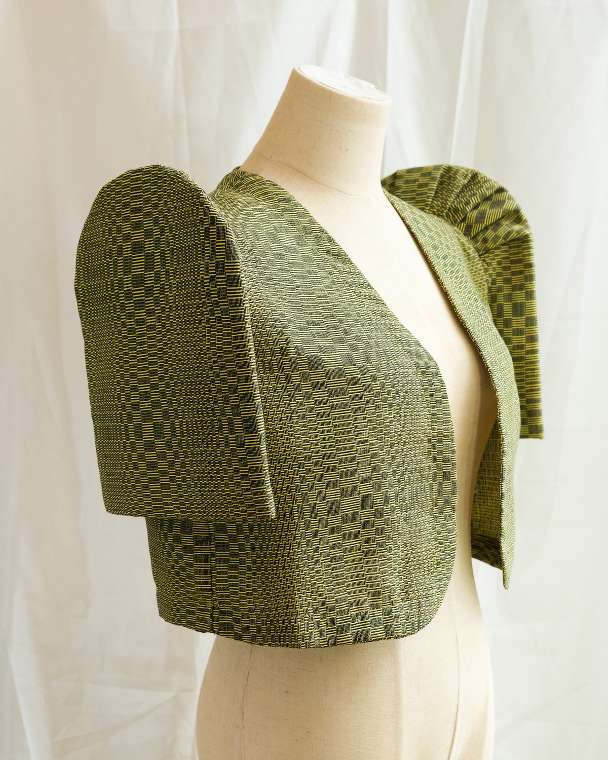 Handwoven Butterfly Sleeve Bolero - Binakol - Golden Olive