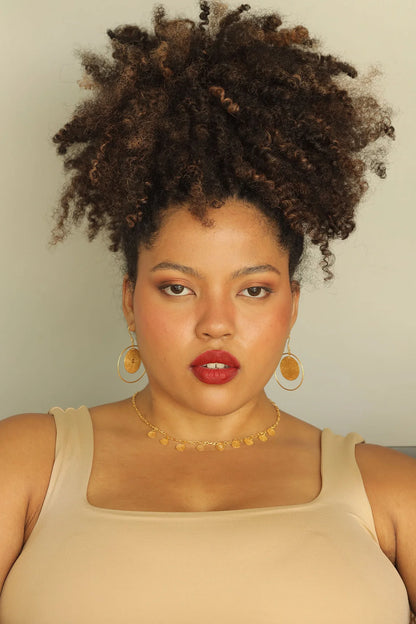 Modern Filipiniana-Dionne Filigree Disc Hoop Dangle - Gold - Narra Studio-available in NYC USA