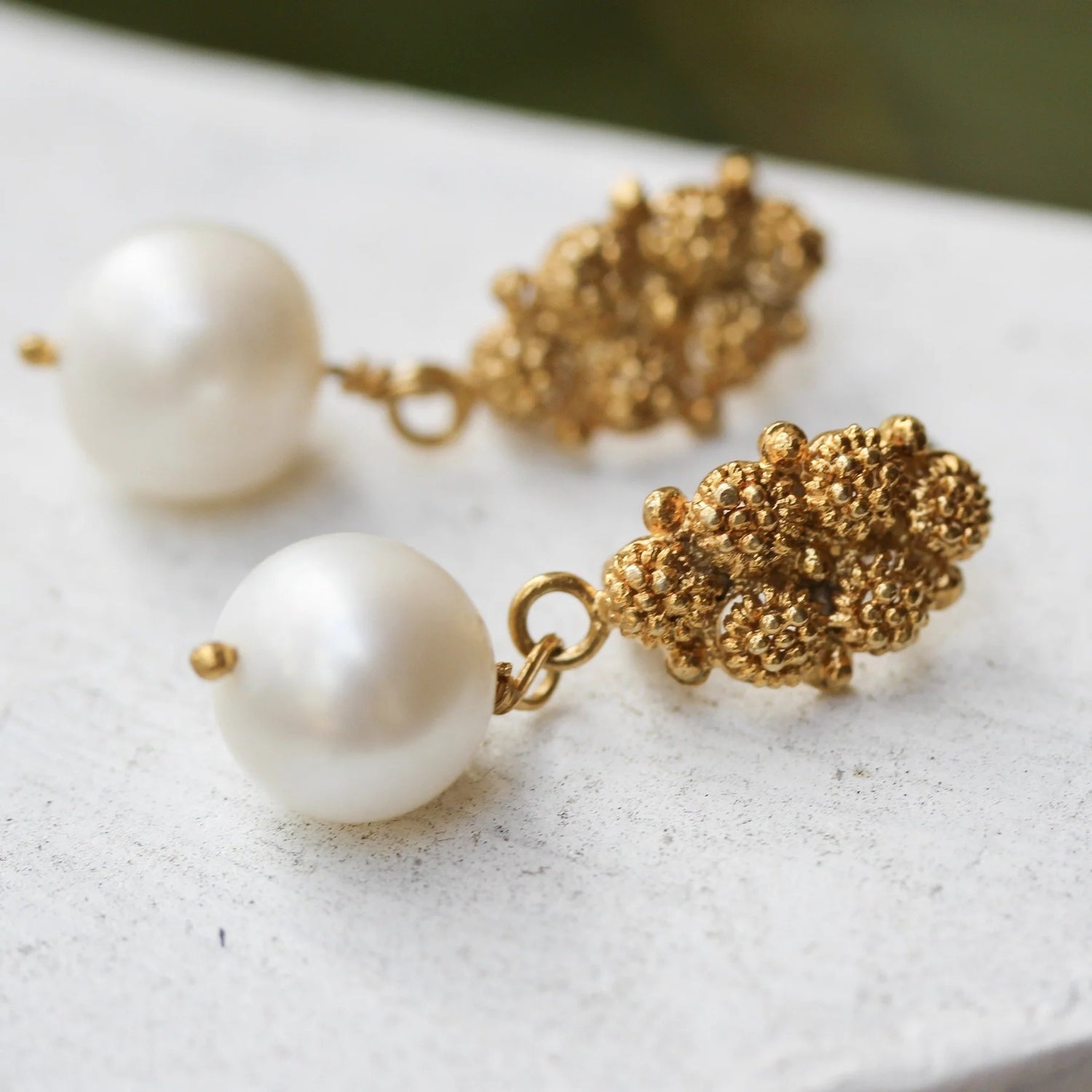 Modern Filipiniana-Estela Rosita Pearl Drops - Large - Gold - Narra Studio-available in NYC USA