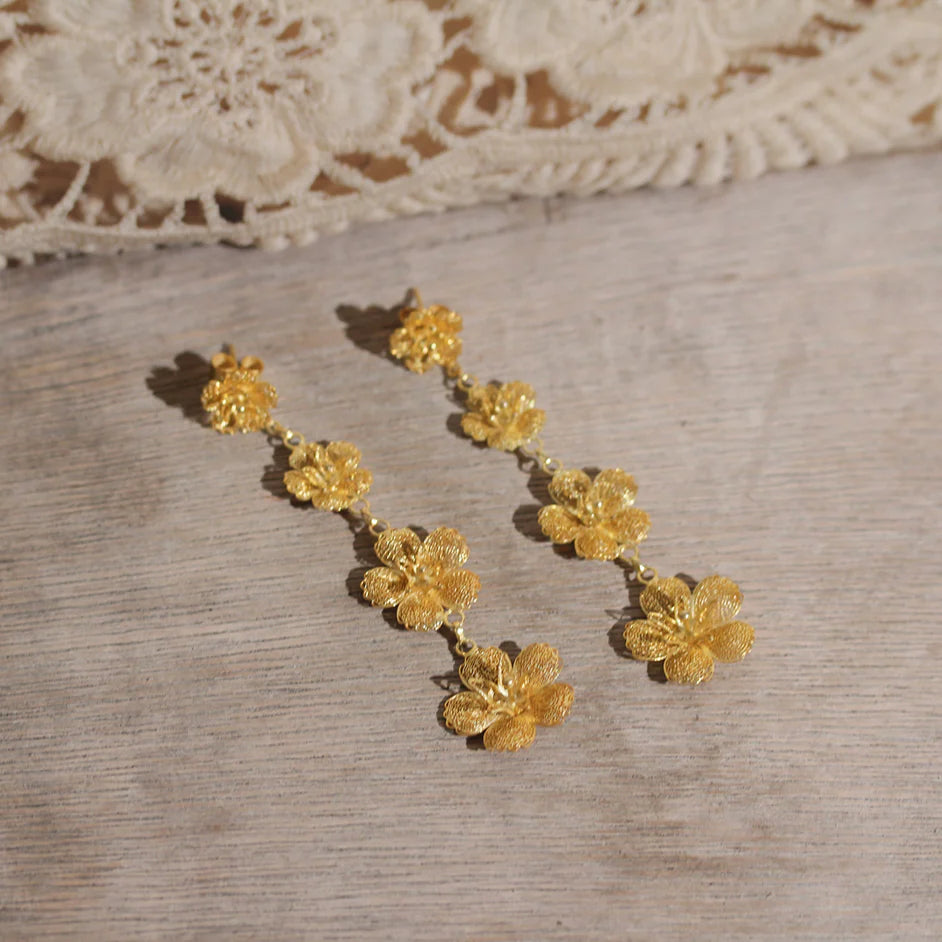Modern Filipiniana-2-Way Gumamela Filigree Detachable Long Drop Earrings- Gold - Narra Studio-available in NYC USA