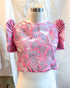 Jacquard Pink Floral Butterfly Sleeve Blouse | Narra Studio