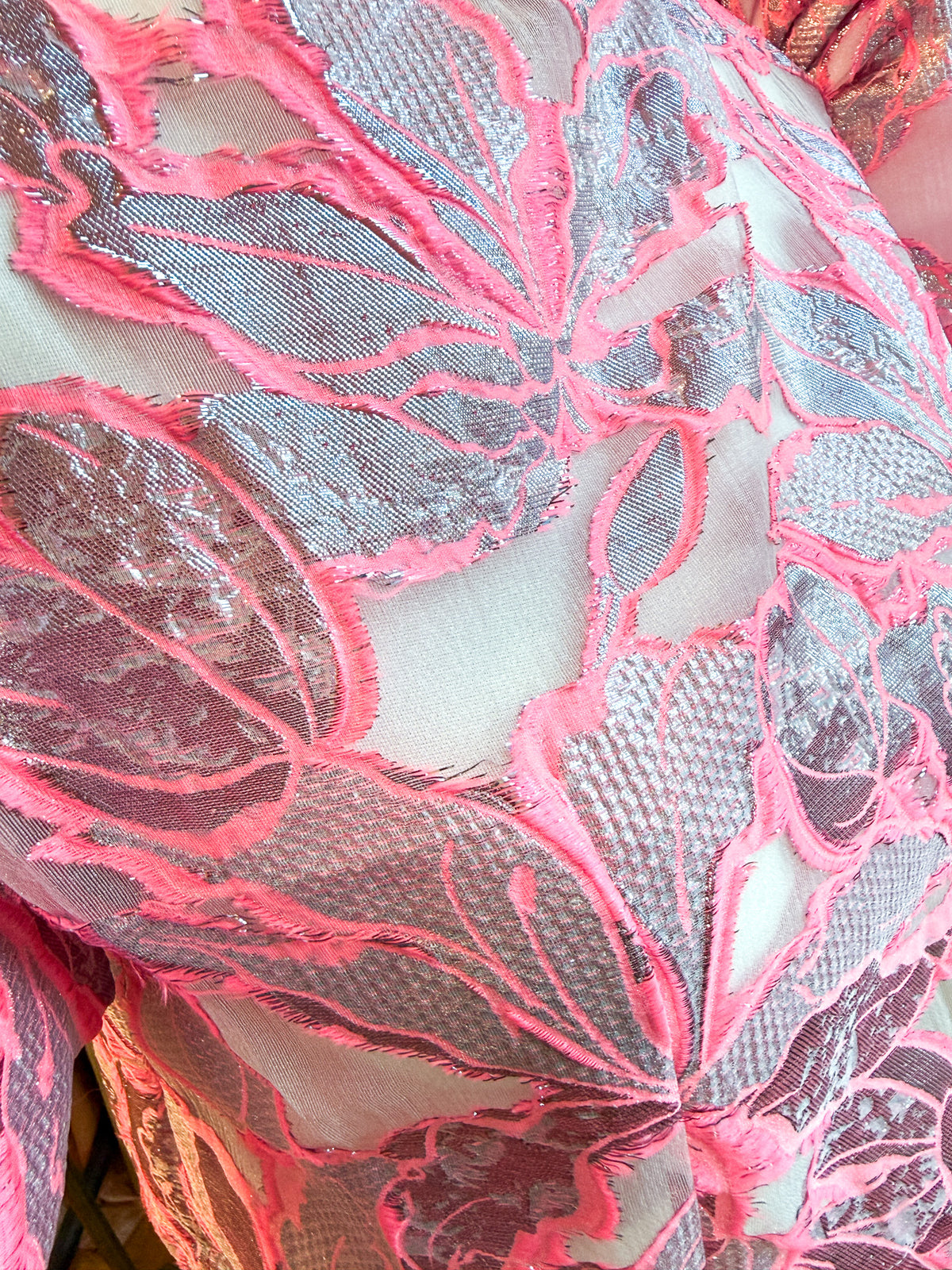 Jacquard Pink Floral Butterfly Sleeve Blouse | Narra Studio