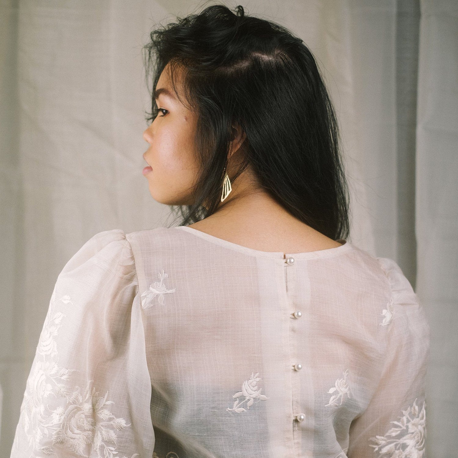 Hand-Embroidered Camisa Cropped Blouse Custom Womens Blouse