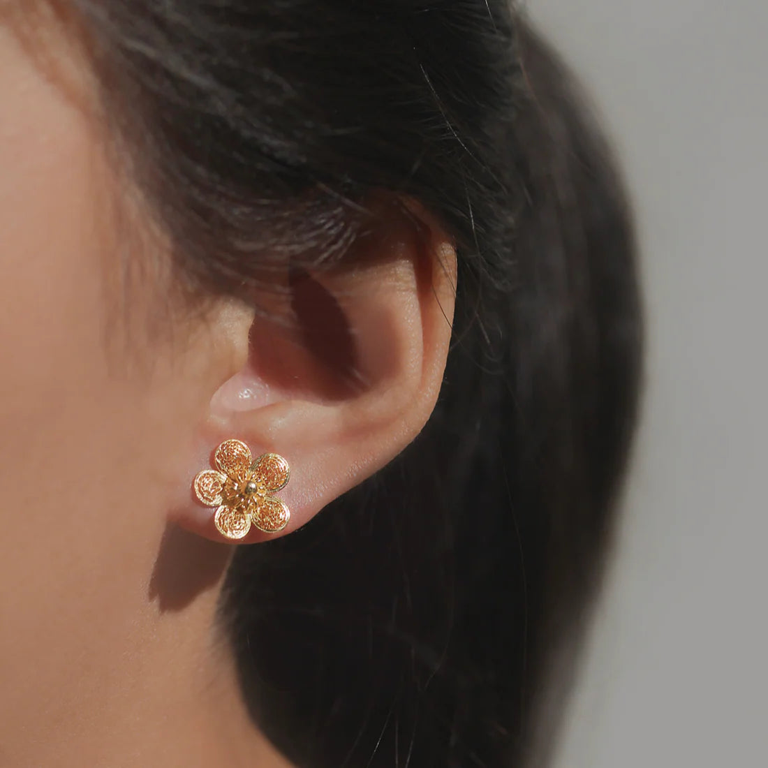 Modern Filipiniana-Sampaguita Filigree Stud Earrings - Gold - Narra Studio-available in NYC USA