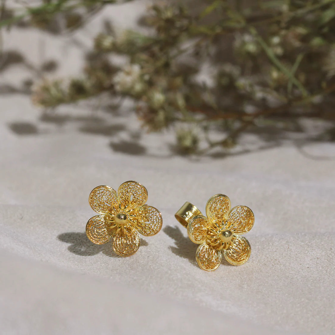 Modern Filipiniana-Sampaguita Filigree Stud Earrings - Gold - Narra Studio-available in NYC USA