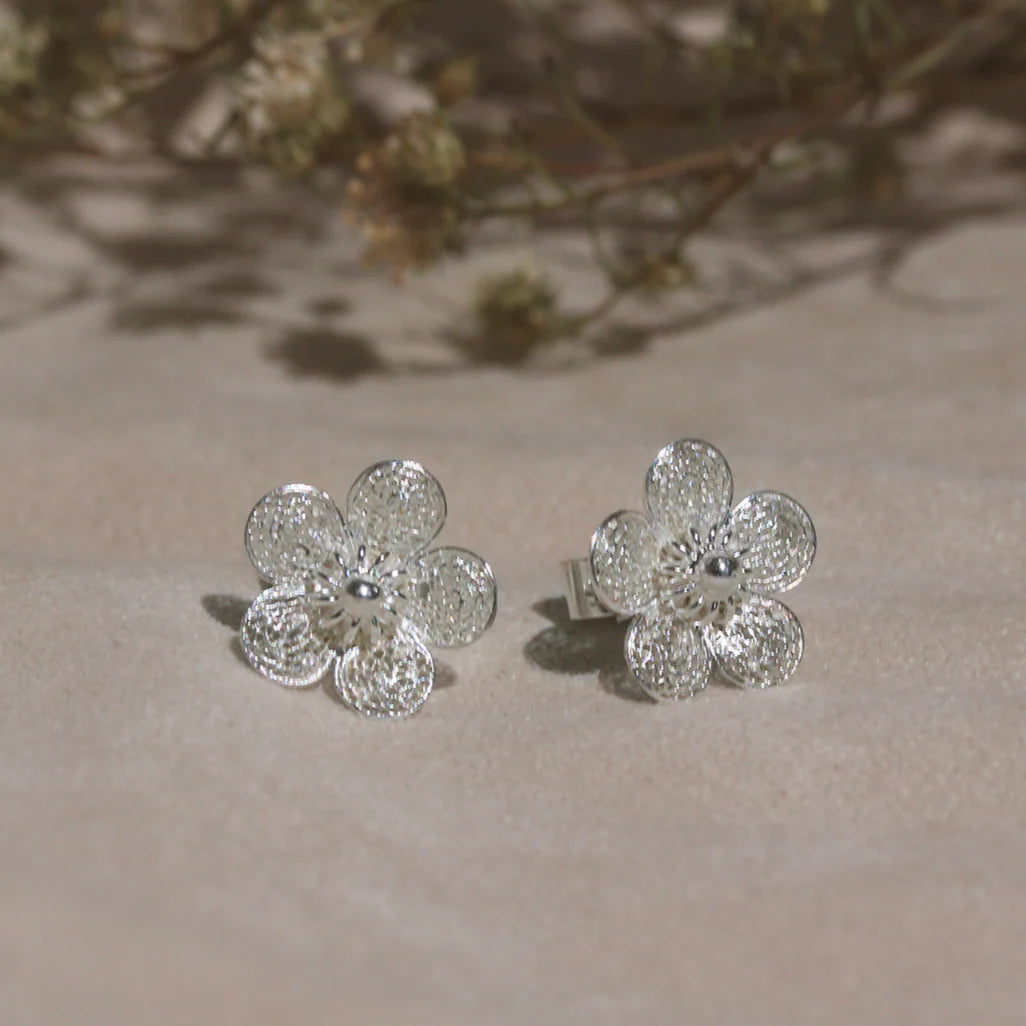 Sampaguita Filigree Stud Earrings - Silver | Filipino earrings | Narra Studio