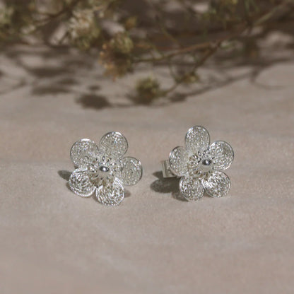 Modern Filipiniana-Sampaguita Filigree Stud Earrings - Silver - Narra Studio-available in NYC USA