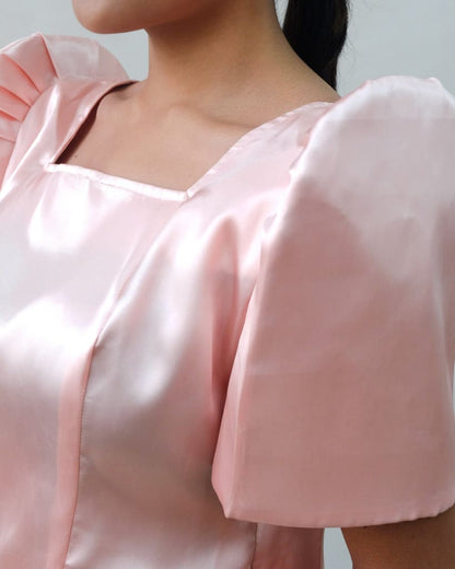 Blush Pink Satin Filipiniana Blouse Womens Blouse