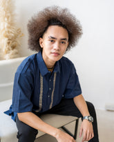 Steel Blue Linen Barong Shirts & Tops