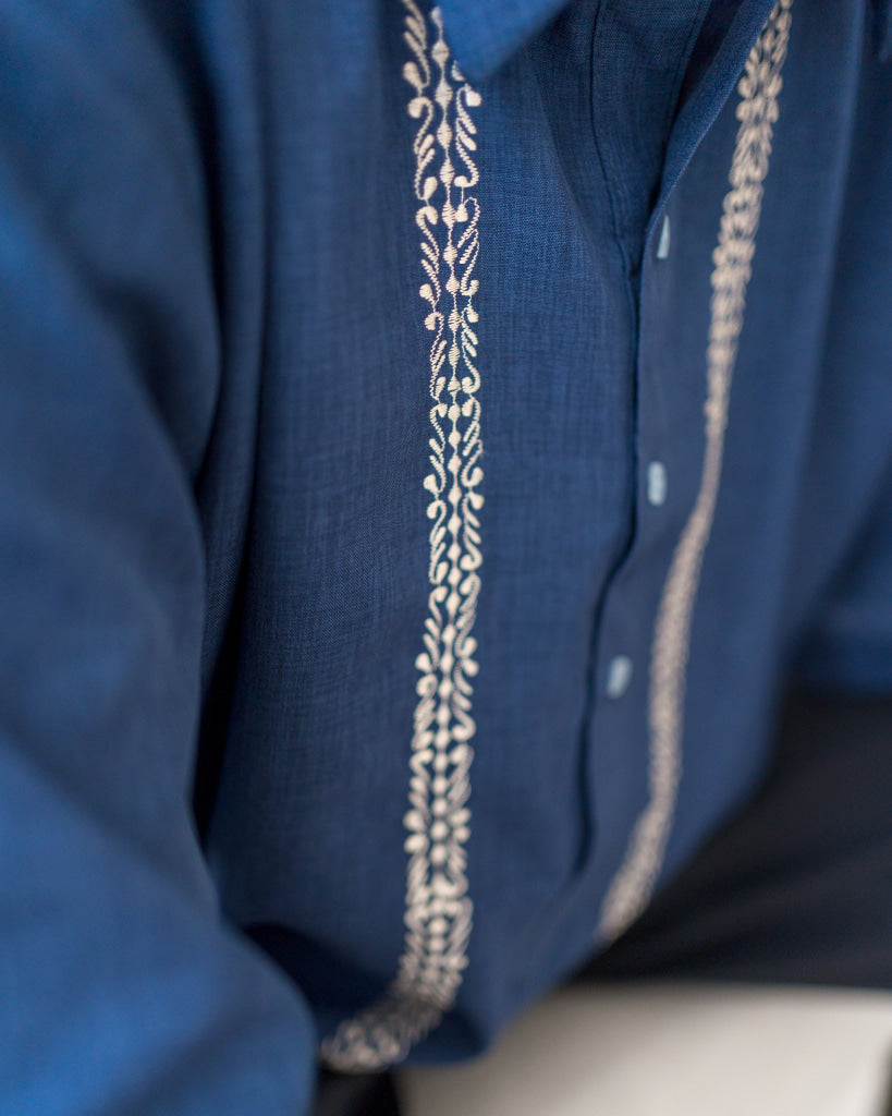 Steel Blue Linen Barong Shirts &amp; Tops