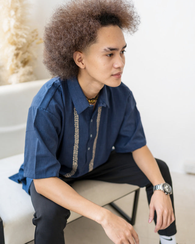 Steel Blue Linen Barong Shirts &amp; Tops