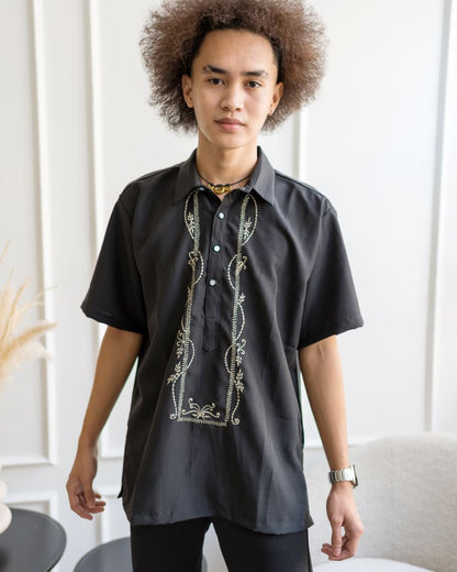 Black Linen Barong Shirts &amp; Tops