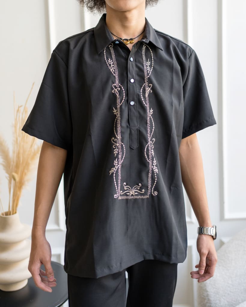 Black Linen Barong Shirts &amp; Tops