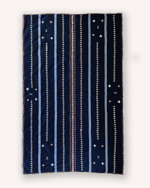 Embroidered Navy Tapis Wrap/Blanket Wrap