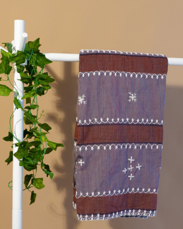 Handloomed And Embroidered Plum Tapis With Maroon White Accents