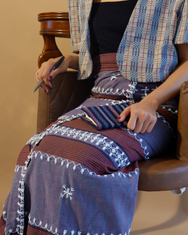 Handloomed And Embroidered Plum Tapis With Maroon White Accents