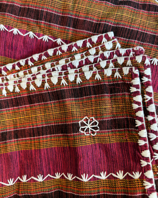 Handloomed And Embroidered Tapis - Flower Sabong