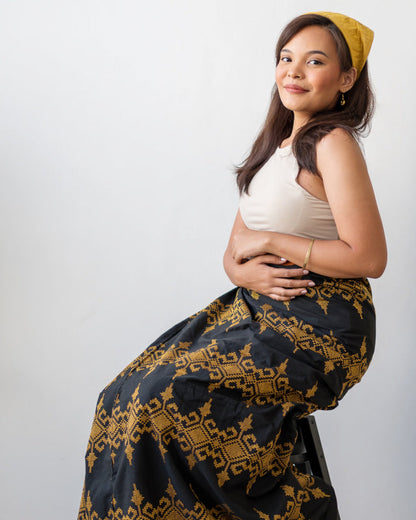 Modern Filipiniana-Handwoven Malong - Maroon and Gold - Narra Studio-available in NYC USA