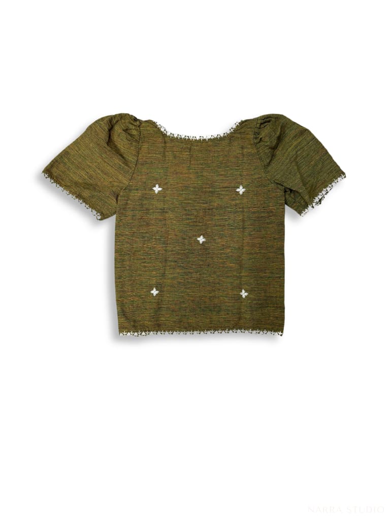 Handwoven Earth Green Camisa Blouse - One Of A Kind (New Inventory Draft) Women’s Blouse