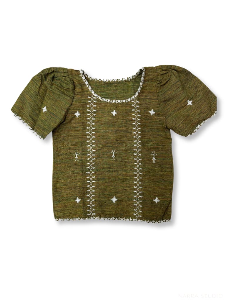 Handwoven Earth Green Camisa Blouse - One Of A Kind (New Inventory Draft) Women’s Blouse