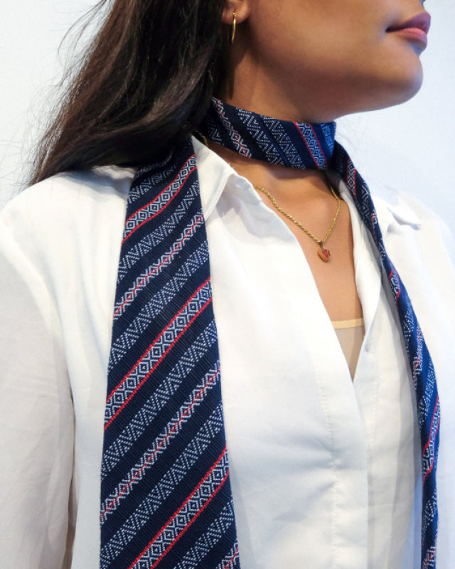 Handwoven Isabela Necktie - Navy Striped