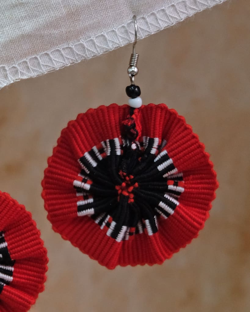 Handwoven Black And Red Kalinga Circle Earrings Womens Earrings Adobo Never Fails Handmade Keychain Small Goods Narra Studio