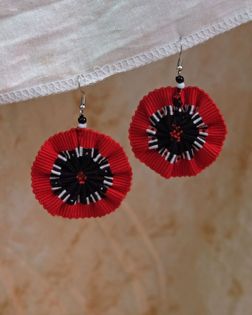 Handwoven Black And Red Kalinga Circle Earrings Womens Earrings Adobo Never Fails Handmade Keychain Small Goods Narra Studio