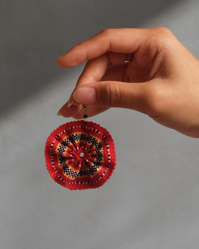 Handwoven Kalinga Circle Earrings Red-Black-White-Yellow Womens Earrings