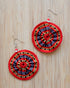 Handwoven Kalinga Circle Earrings - Red & Black Yellow Border Womens Earrings