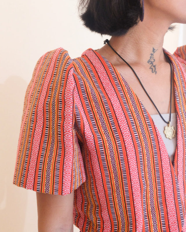 Handwoven Kalinga Cropped Bolero - Pink Striped Women’s Blouse