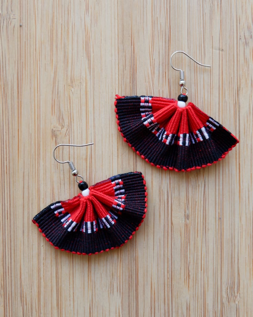 Handwoven Kalinga Fan Earrings - Black &amp; Red Womens Earrings