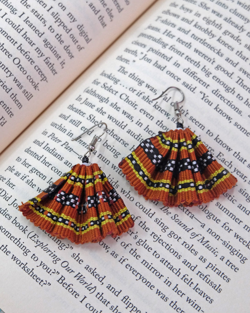 Handwoven Safron Kalinga Fan Earrings Womens Earrings