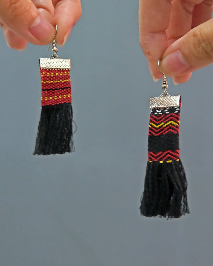 Handwoven Kalinga Black Tassel Earrings Womens Earrings