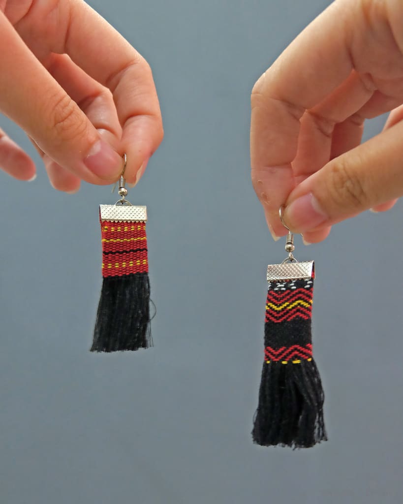 Handwoven Kalinga Black Tassel Earrings Womens Earrings
