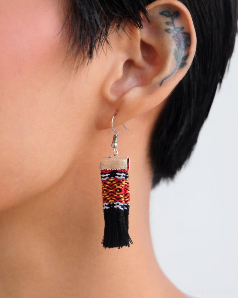 Handwoven Kalinga Tassel Earrings - Black Womens Earrings