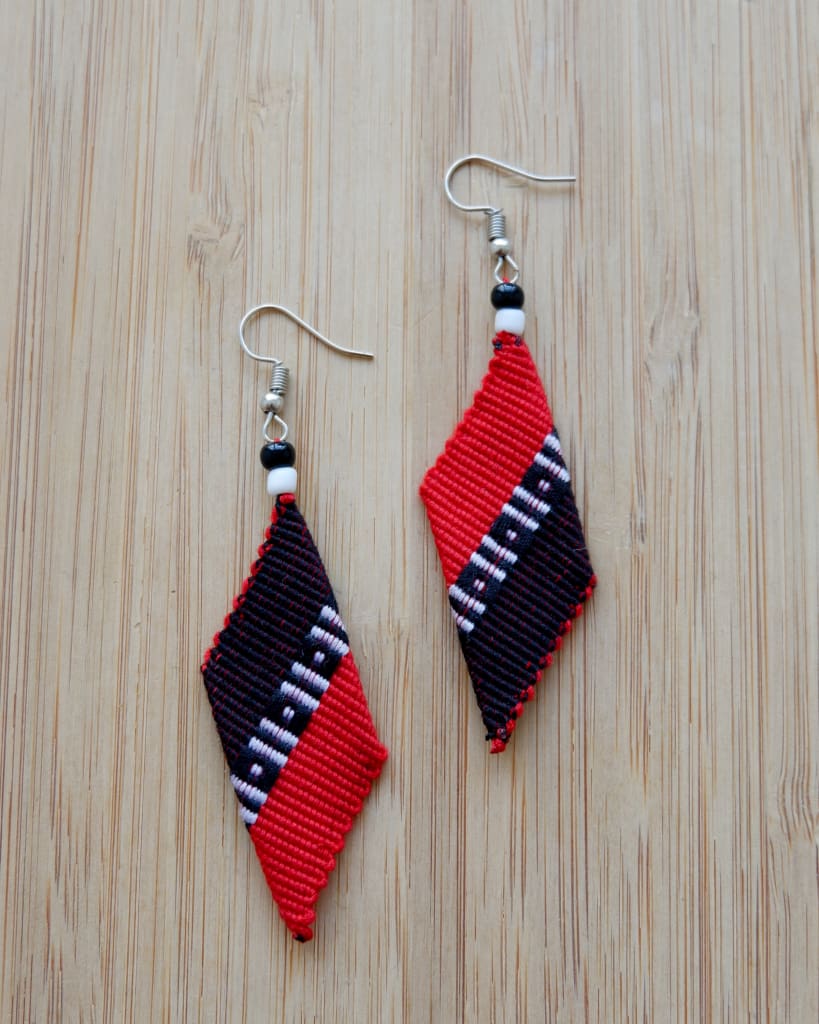 Handwoven Kalinga Trapezium Earrings - Black &amp; Red Womens Earrings