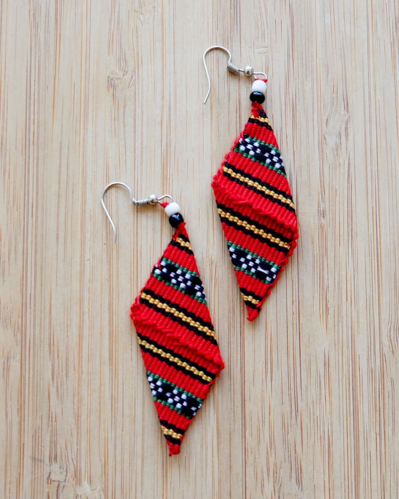 Handwoven Kalinga Trapezium Earrings - Red &amp; Black Womens Earrings
